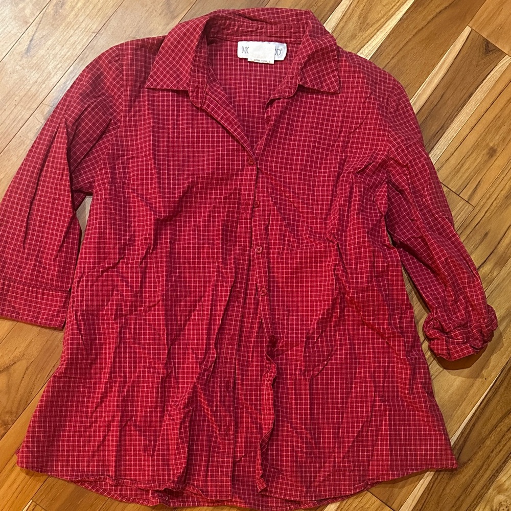 Motherhood Red Plaid Button Down Shirt
